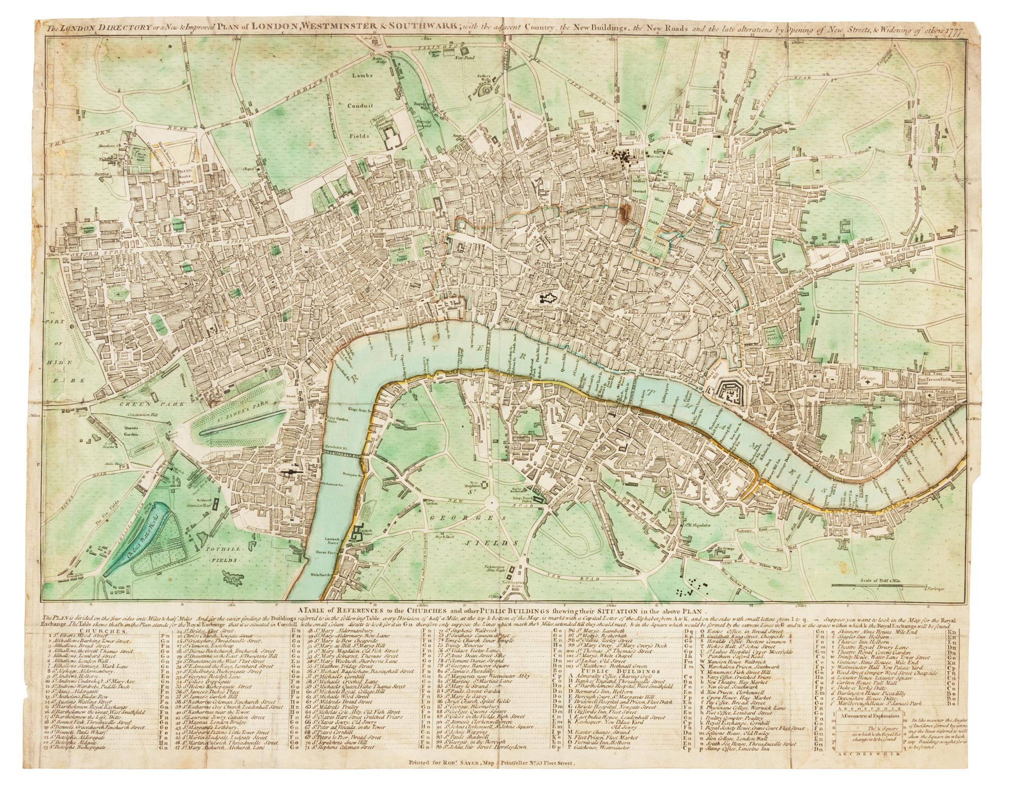 SAYER, Robert (1725-1794). The London Directory or a New & Improved Plan of London, Westminster & Southwark. [London], 1777.