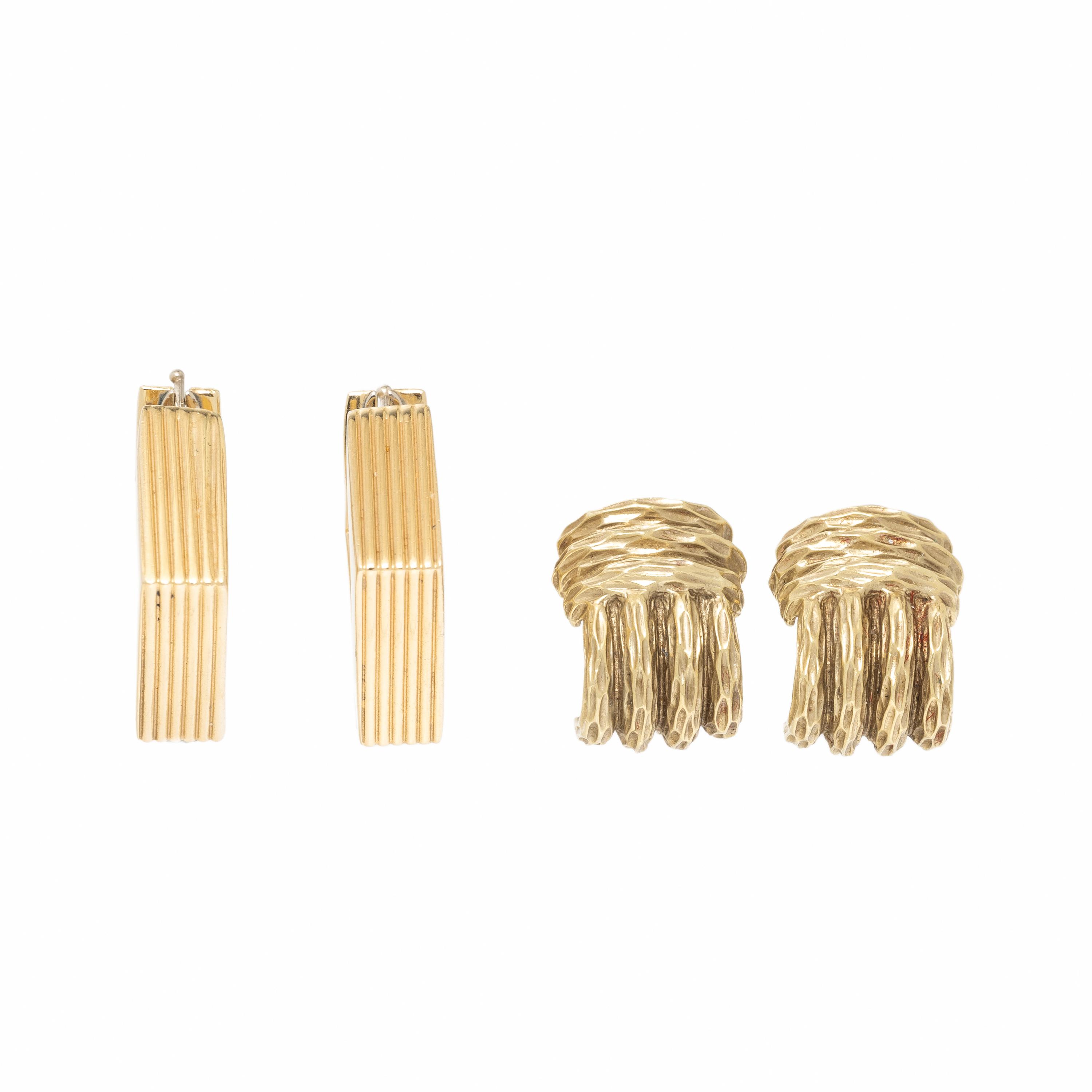 Two Pairs of Yellow Gold Earrings