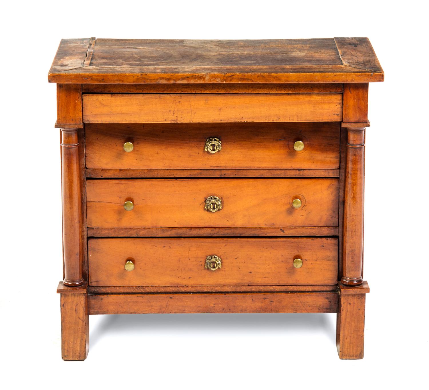 An Empire Style Fruitwood Diminutive Commode Height 15 1/2 x width 17 1/8 x depth 10 1/2 inches. — 19TH CENTURY
