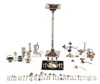 A Collection of Silver Table Articles, Various Makers, comprising an English four-light candelabrum; two baskets by William Gordon Blac