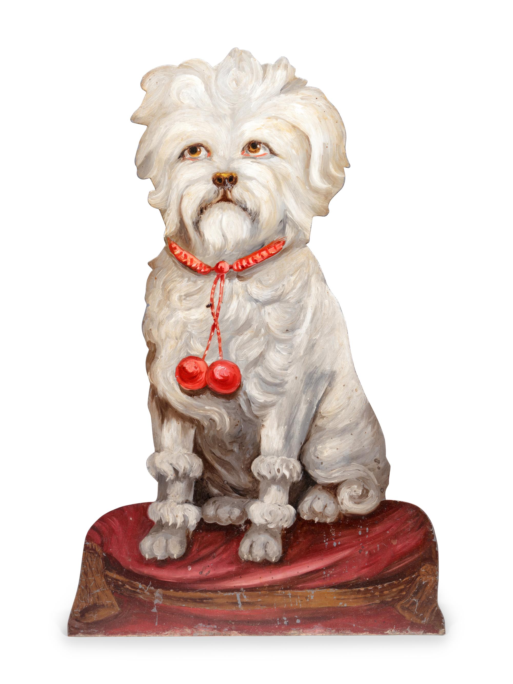 A Tole Dummy Board Depicting a Seated Dog
