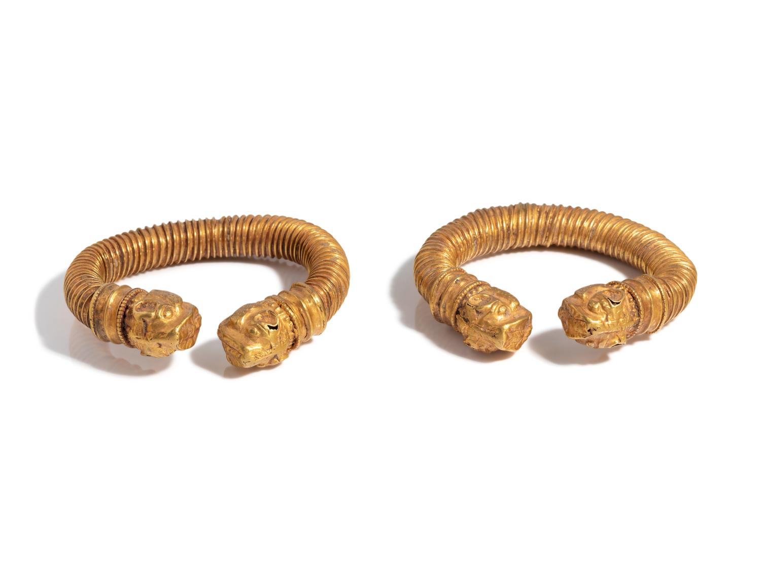 Two Western Asiatic Gold Bracelets with Lion-Headed Terminals