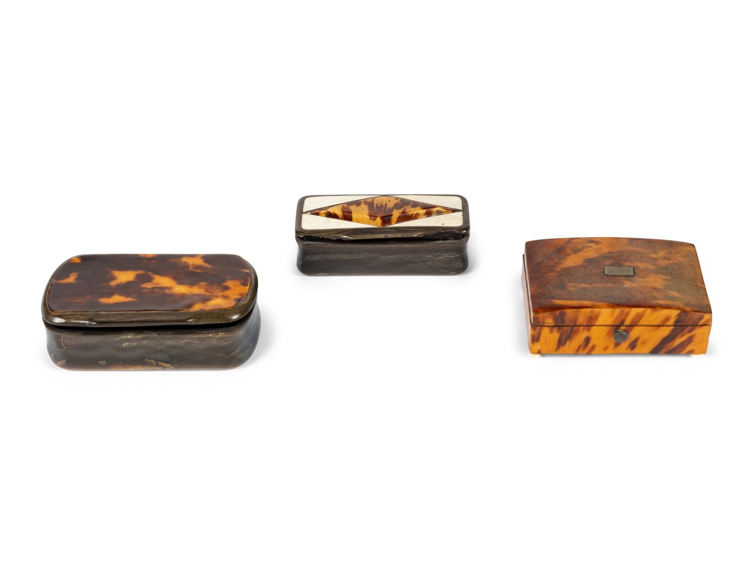 Three English Tortoise Shell Snuff Boxes