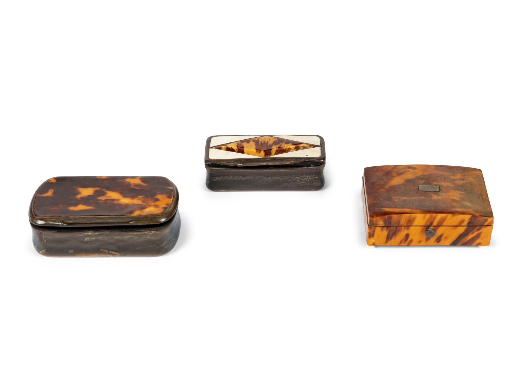 Three English Tortoise Shell Snuff Boxes