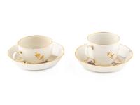 A Near Pair of South Italian Porcelain Teacups and Saucers
