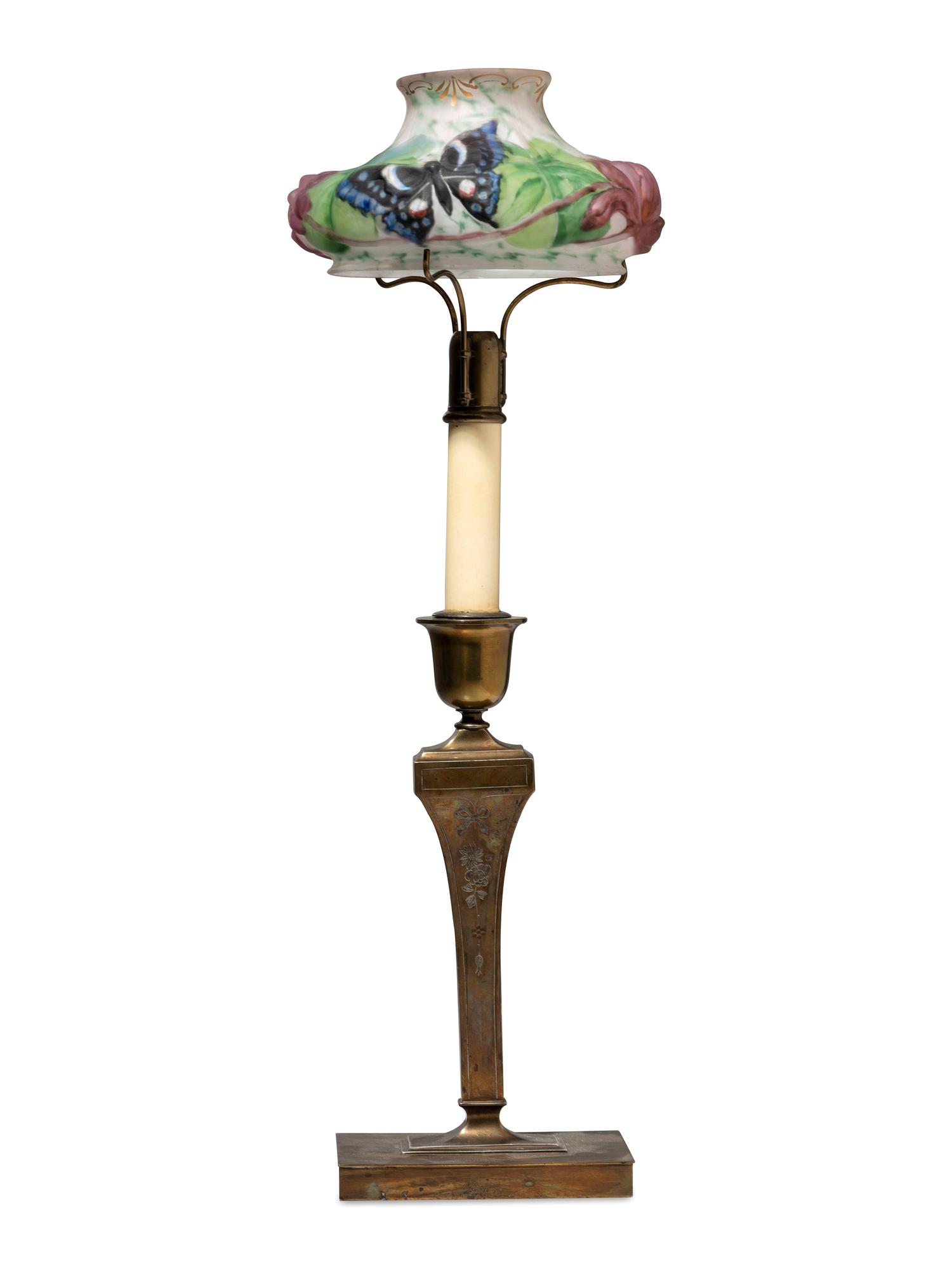 A Reverse-Painted Glass 'Butterfly' Lamp