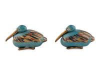 A Pair of Chinese Cloisonné Bird Form Covered Boxes