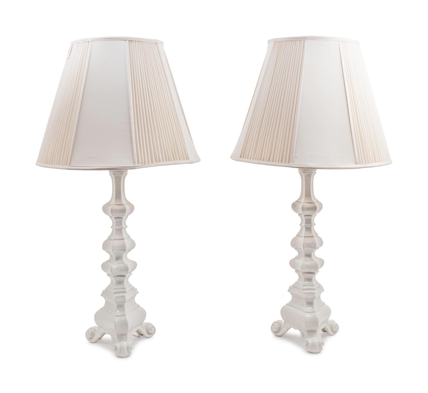 A Pair of White Ceramic Table Lamps