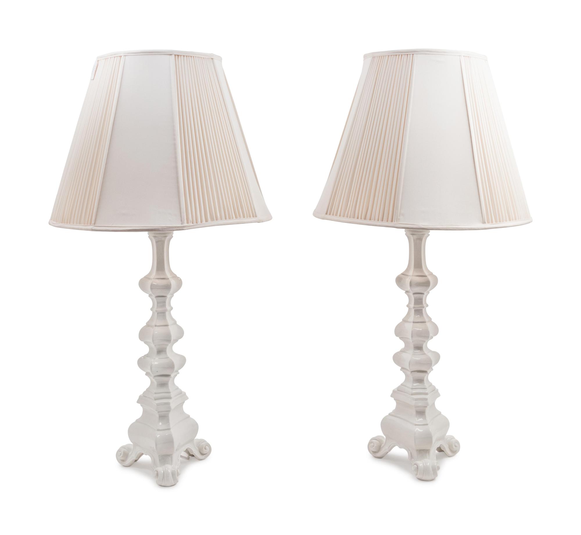 A Pair of White Ceramic Table Lamps