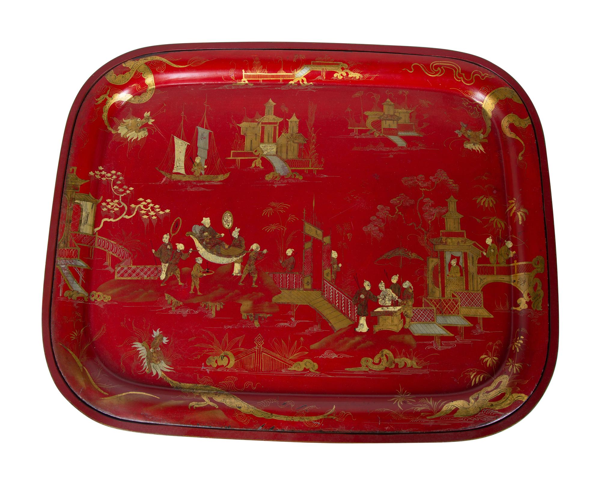 An English Chinoiserie Decorated Tray on a Later Stand — 19TH CENTURY