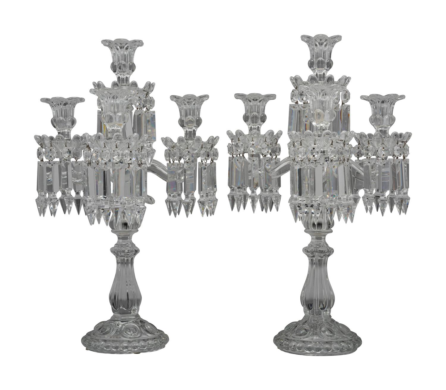 A Pair of Baccarat ' Medallion' Crystal Four-Light Candelabra