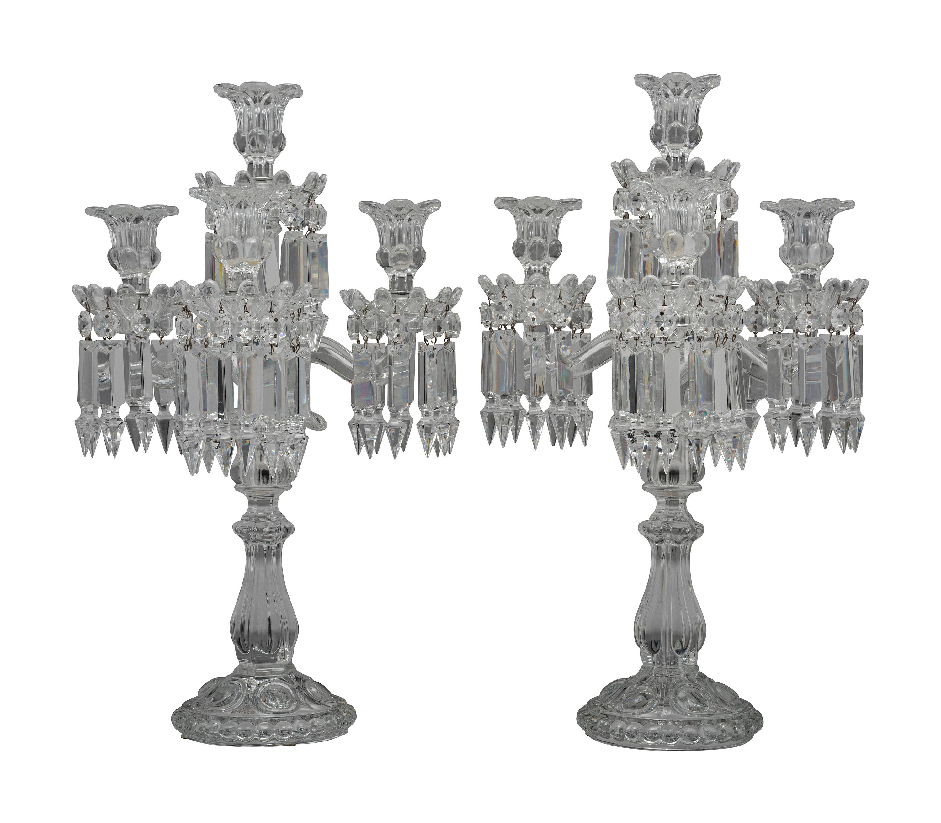 A Pair of Baccarat ' Medallion' Crystal Four-Light Candelabra
