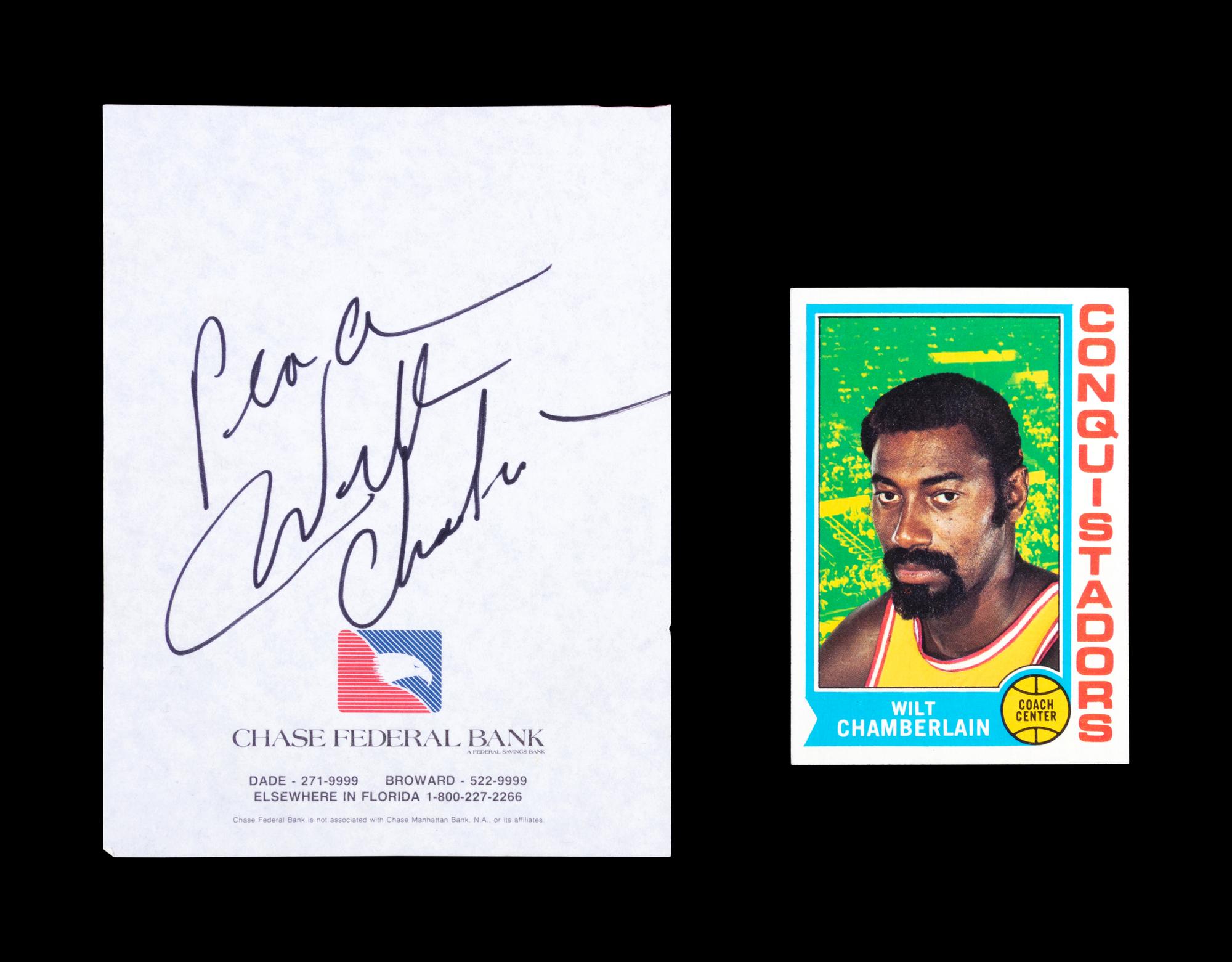 A Wilt Chamberlain Signed Autograph and 1974 Topps Basketball Card,