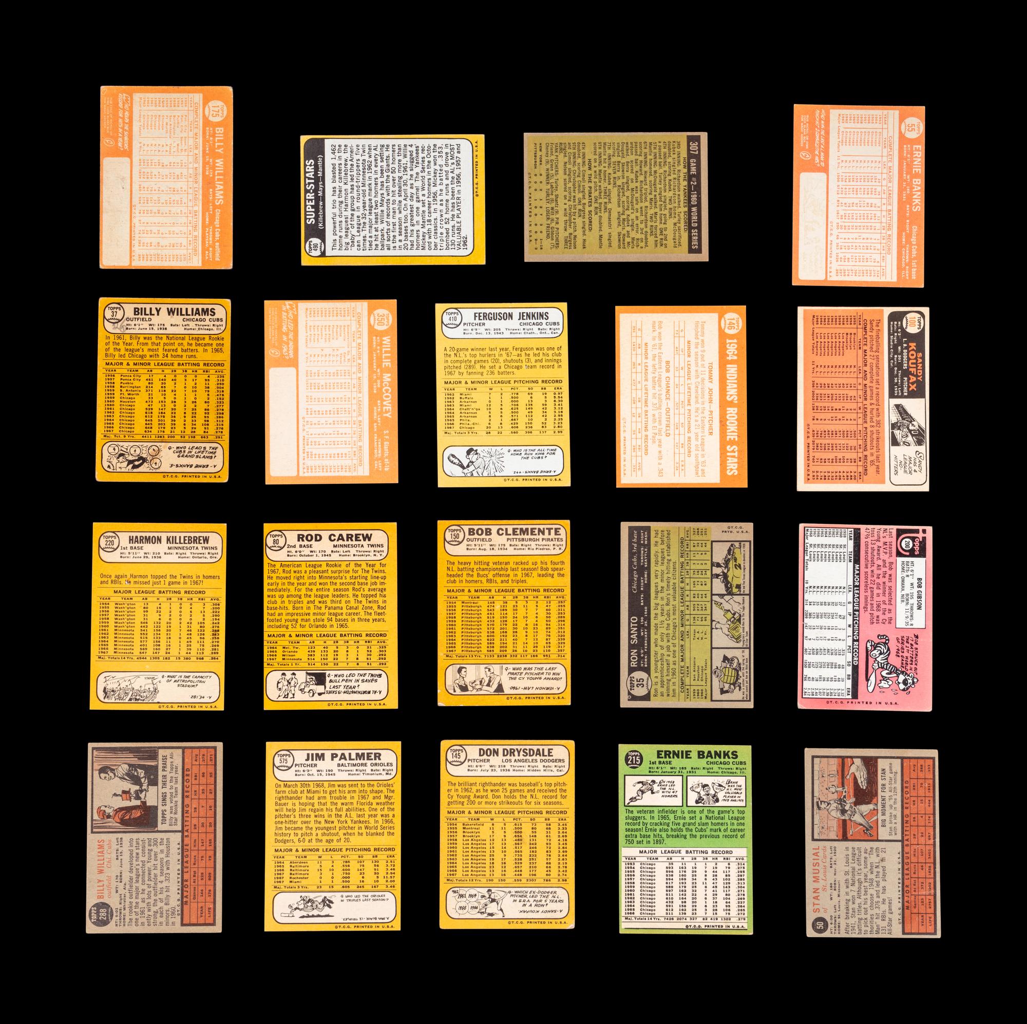 A Group of 19 1960s Topps Baseball Cards Including Hall of Famers and Rookies Including Roberto Clemente and Sandy Koufax,