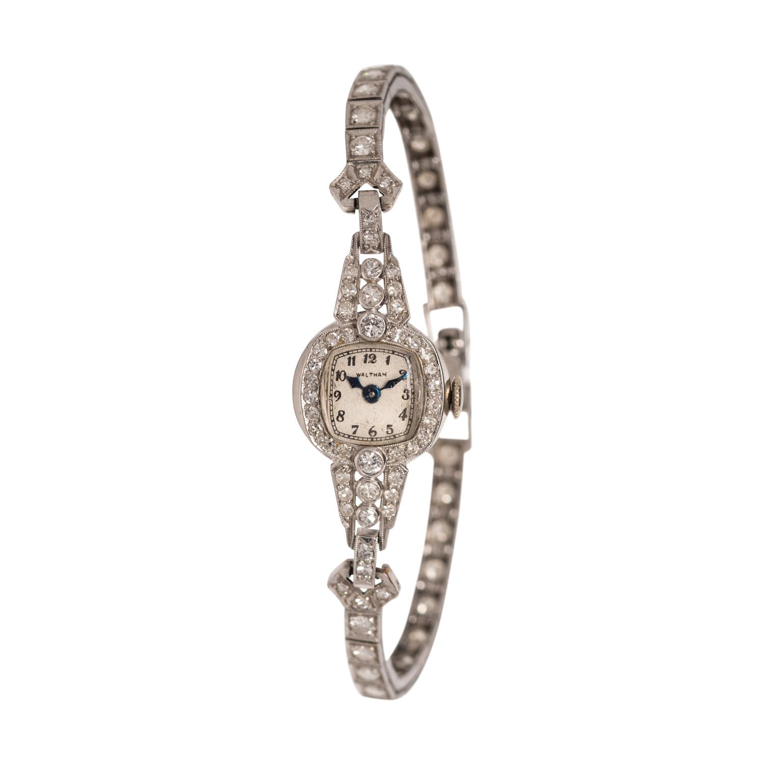 WALTHAM, PLATINUM AND DIAMOND WRISTWATCH