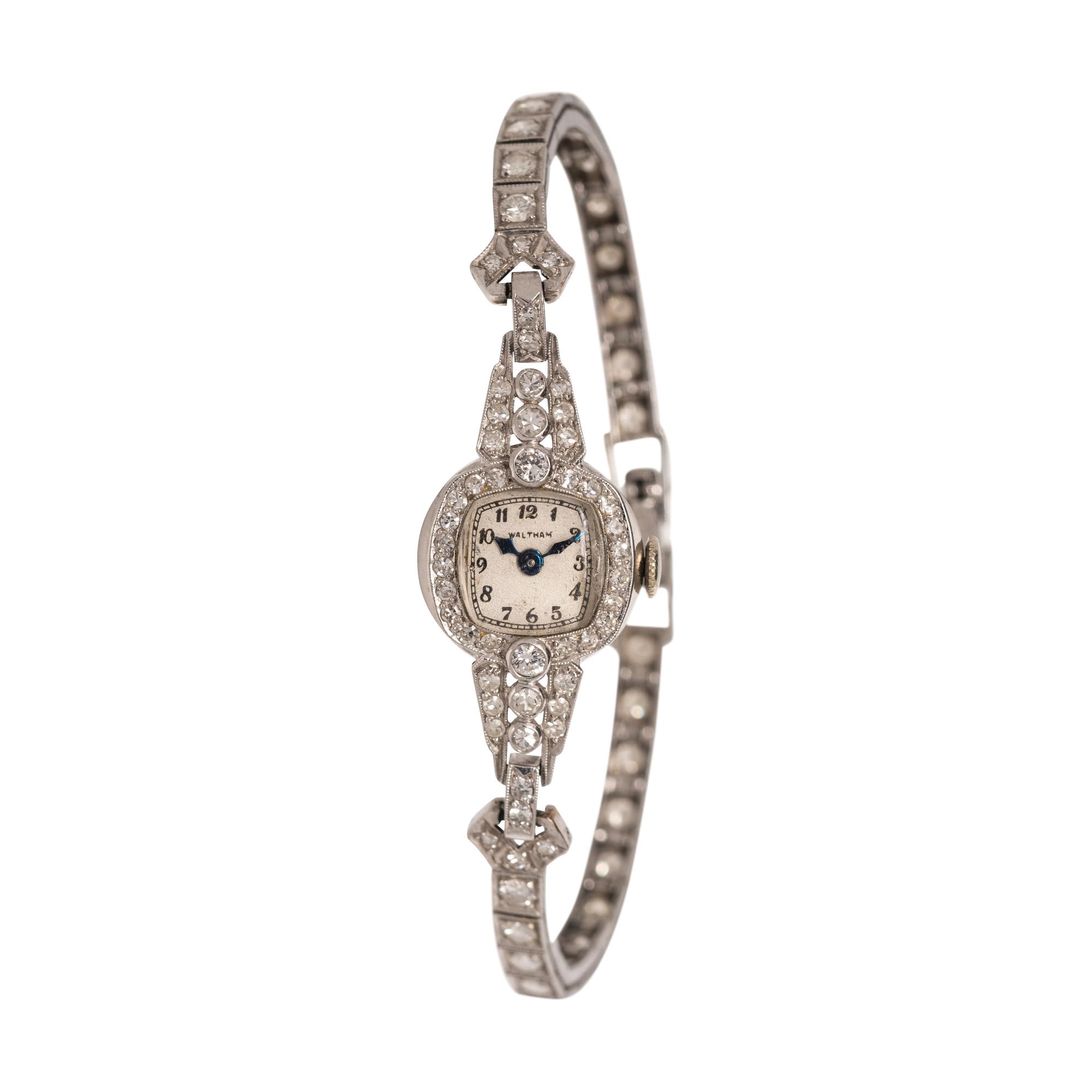 WALTHAM, PLATINUM AND DIAMOND WRISTWATCH
