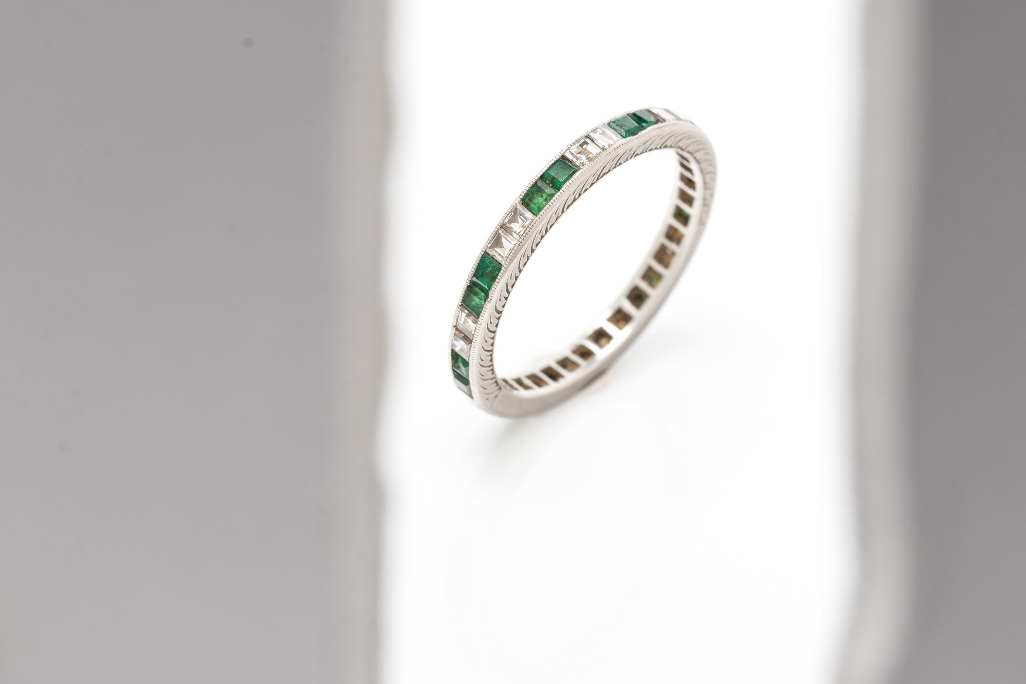 ANTIQUE, EMERALD AND DIAMOND ETERNITY BAND