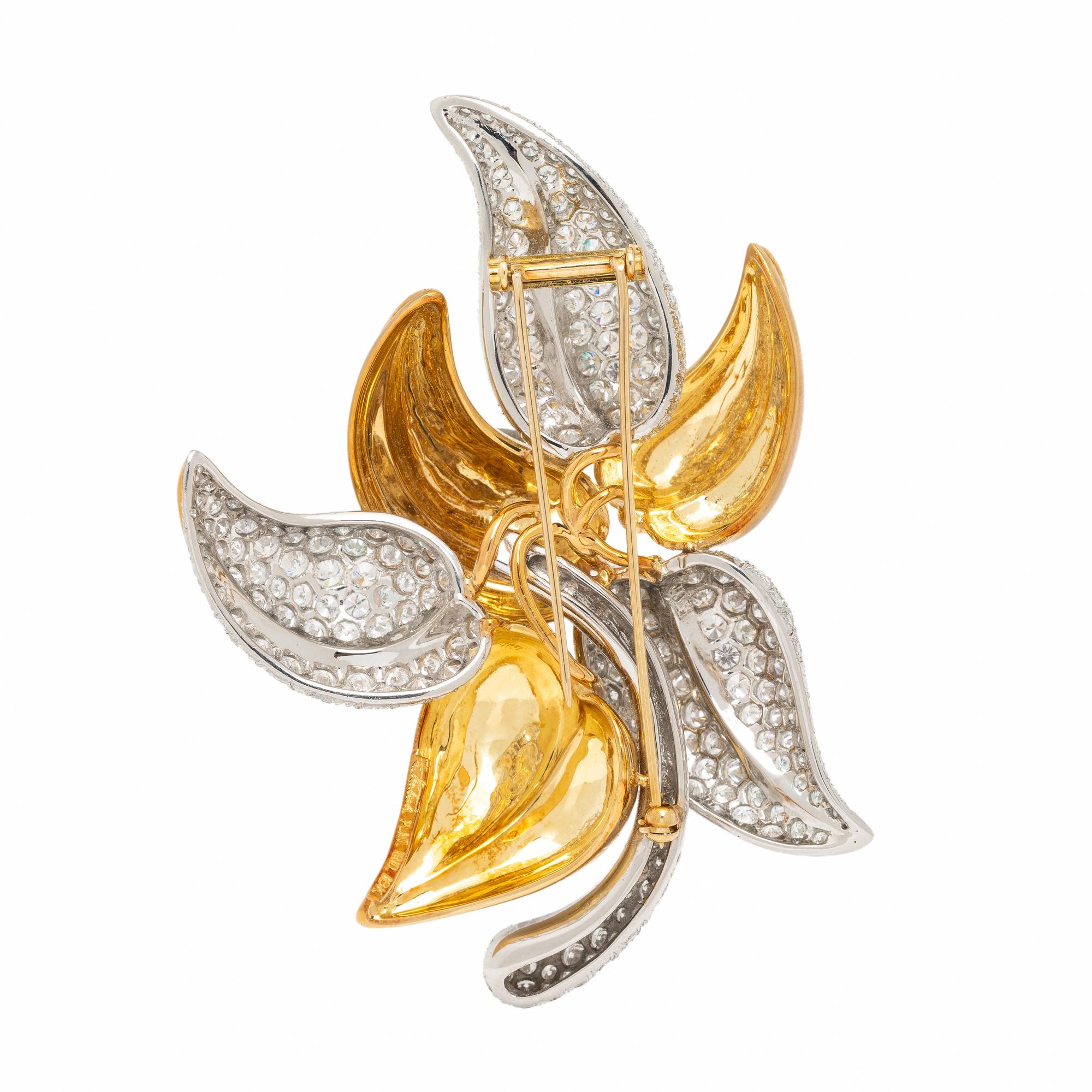 W. Kalich, Yellow Gold and Diamond Leaf Brooch