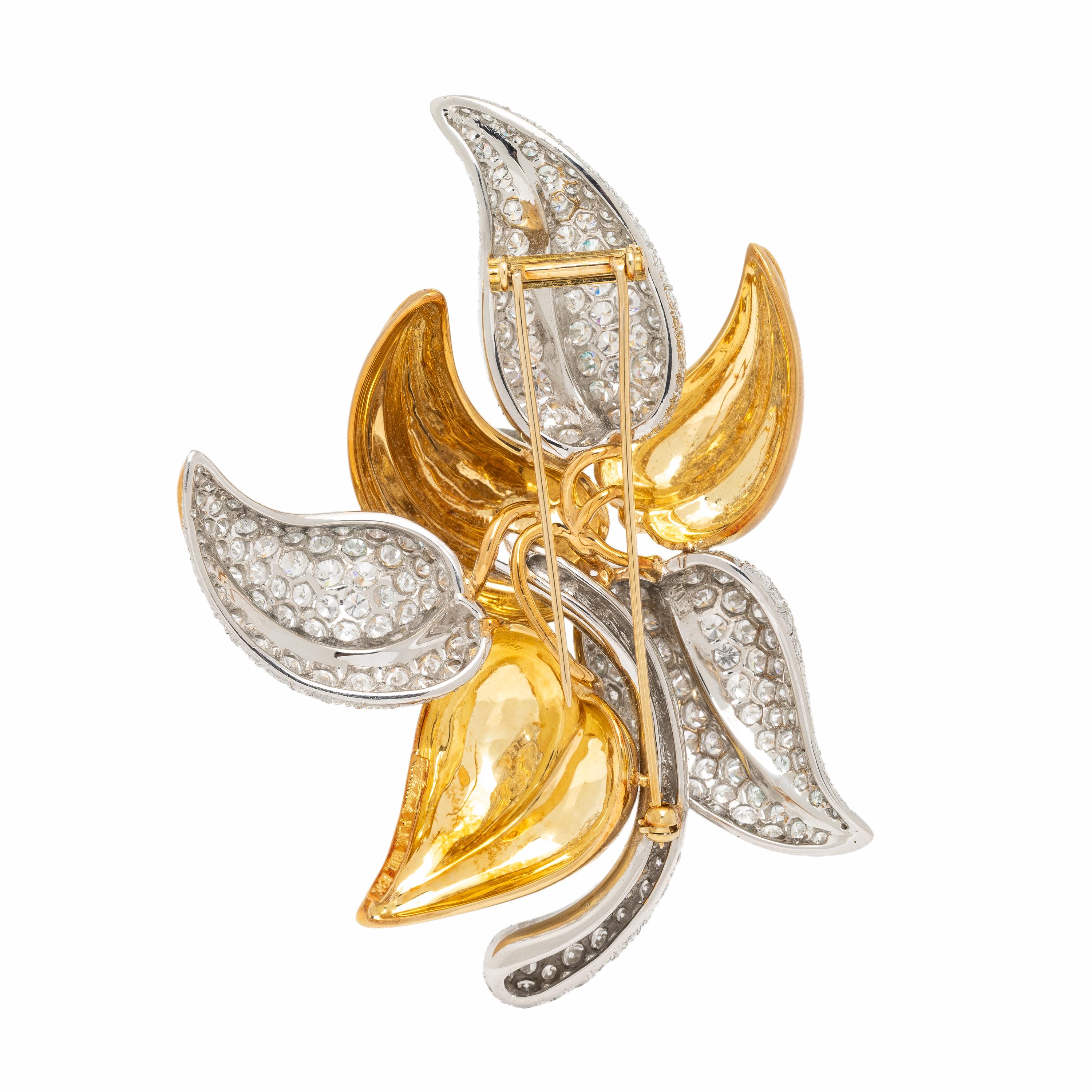 W. Kalich, Yellow Gold and Diamond Leaf Brooch