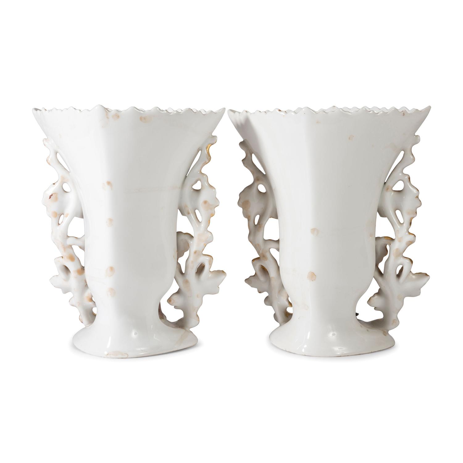 A Pair of Paris Porcelain Landscape Vases with Bisque Figures