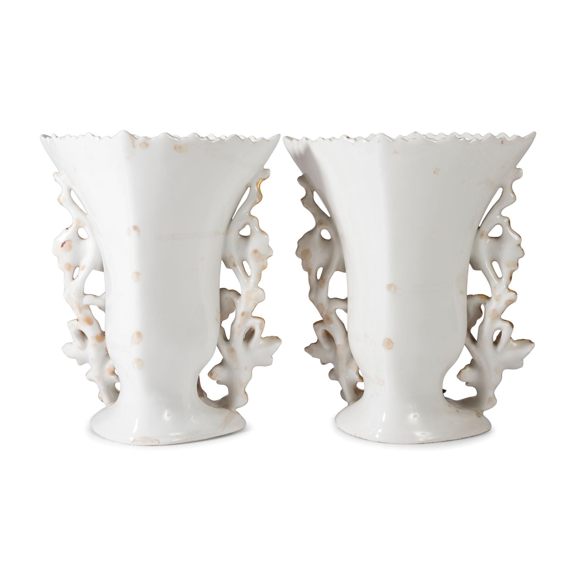 A Pair of Paris Porcelain Landscape Vases with Bisque Figures
