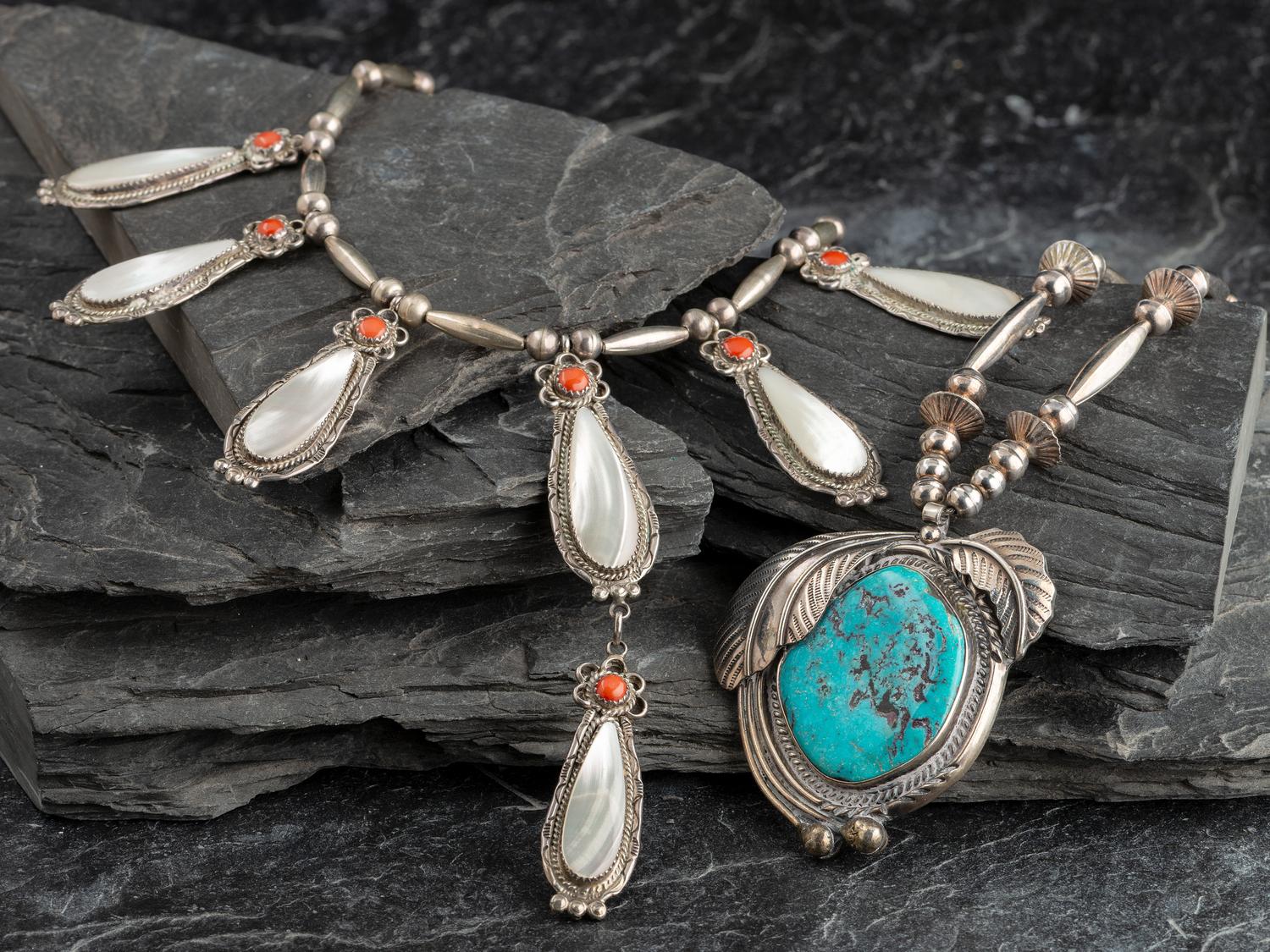 Pair of Inlaid Navajo Necklaces