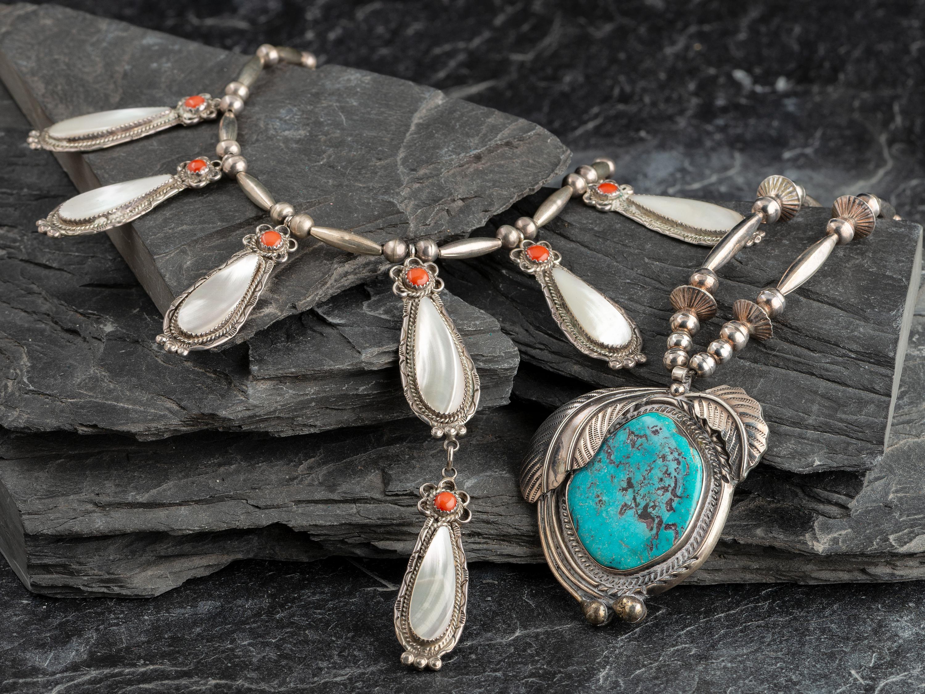 Pair of Inlaid Navajo Necklaces
