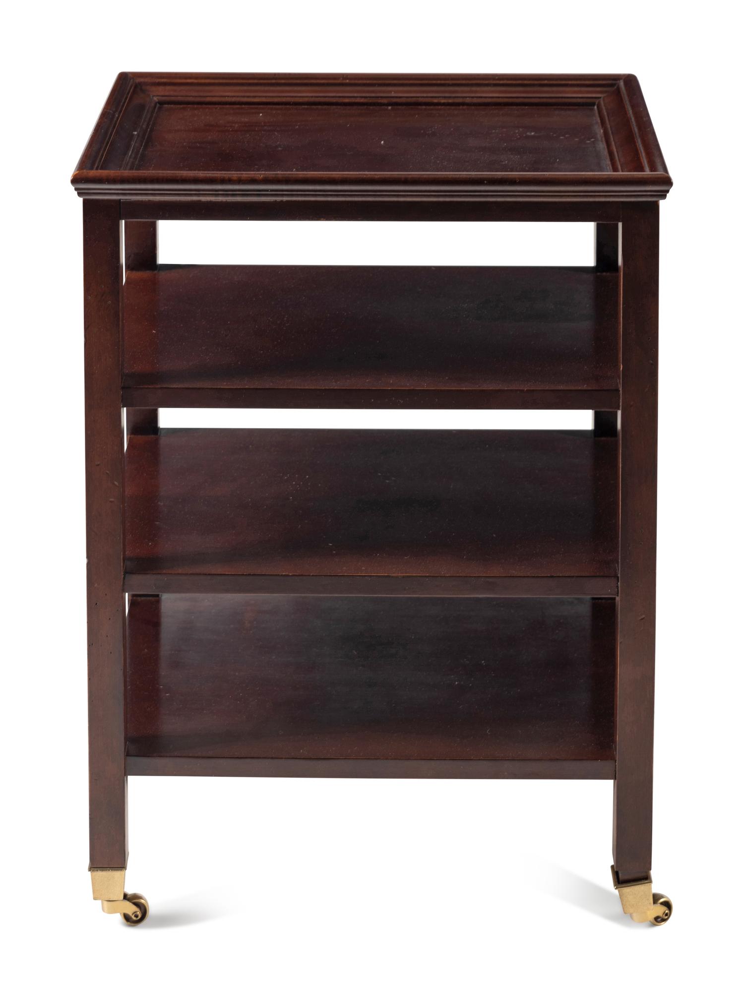 A Contemporary Brass Mounted Walnut Four-Tier Table