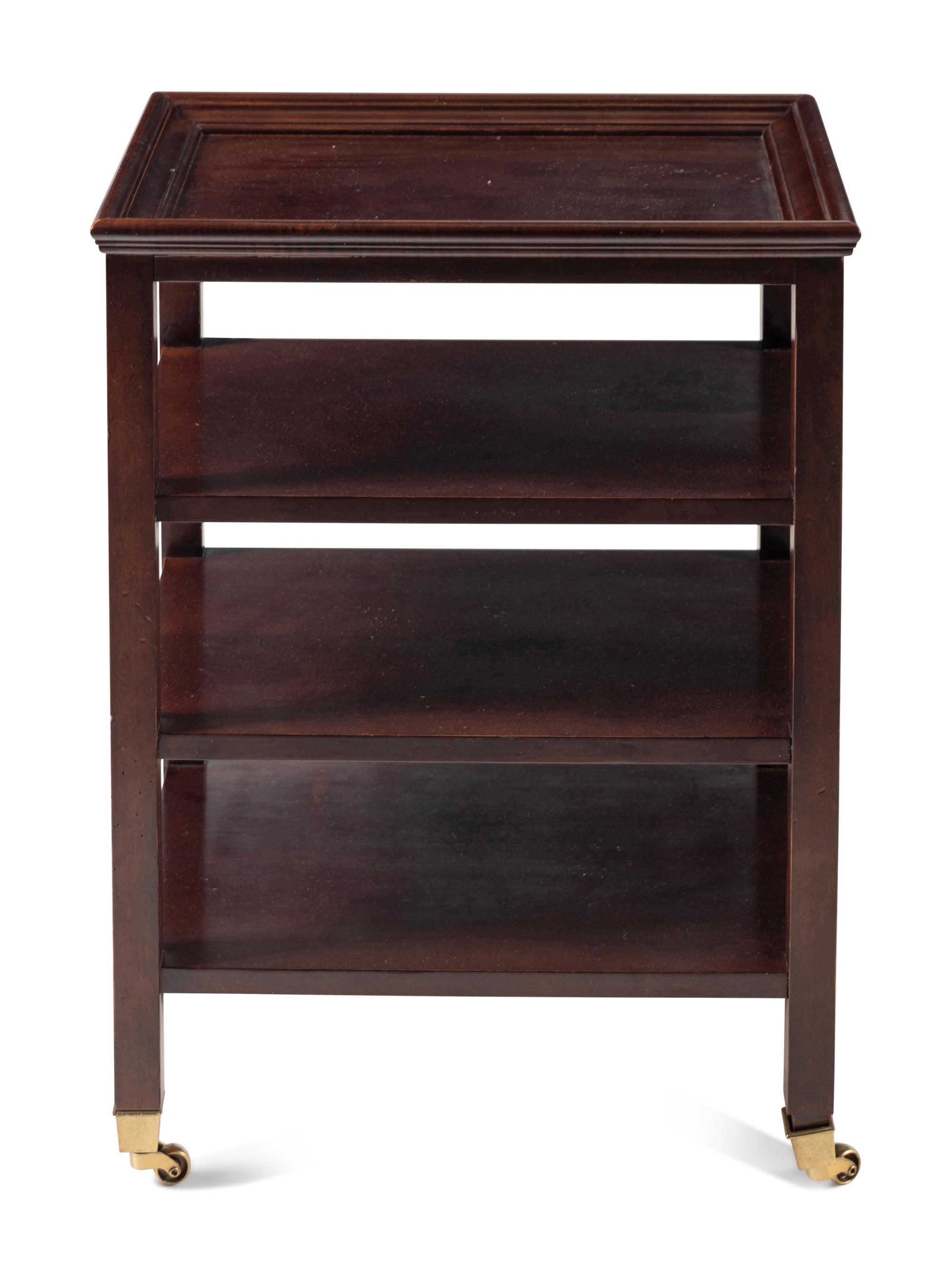 A Contemporary Brass Mounted Walnut Four-Tier Table