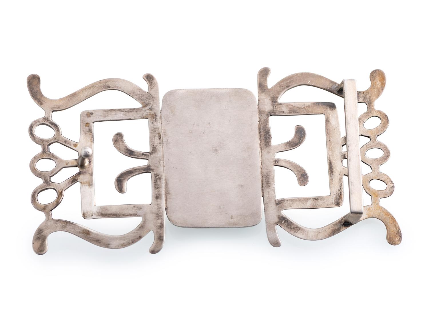 Large Navajo Sandcast Silver and Agate Belt Buckle