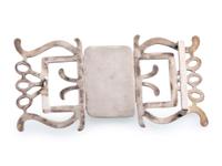 Large Navajo Sandcast Silver and Agate Belt Buckle
