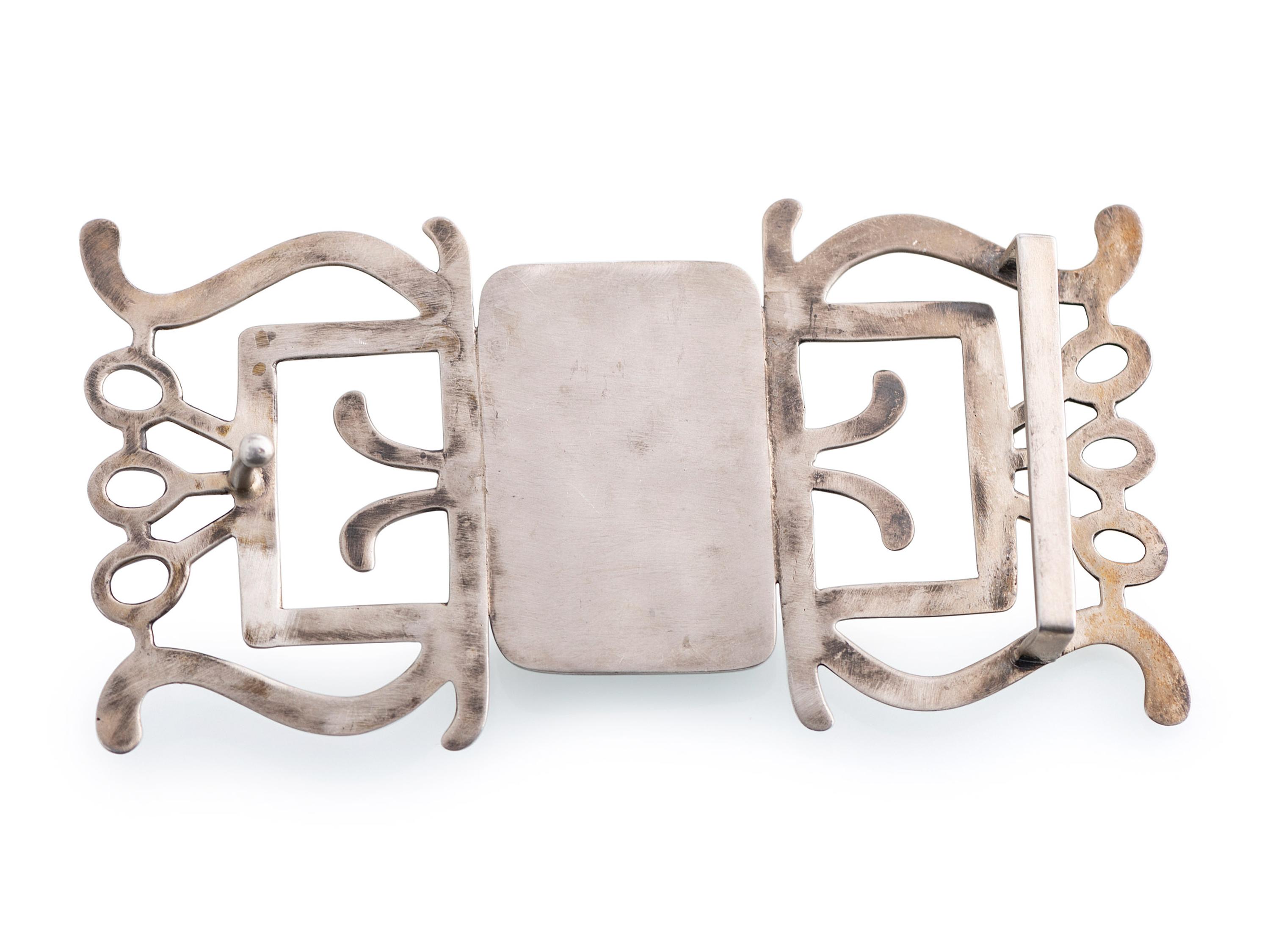 Large Navajo Sandcast Silver and Agate Belt Buckle