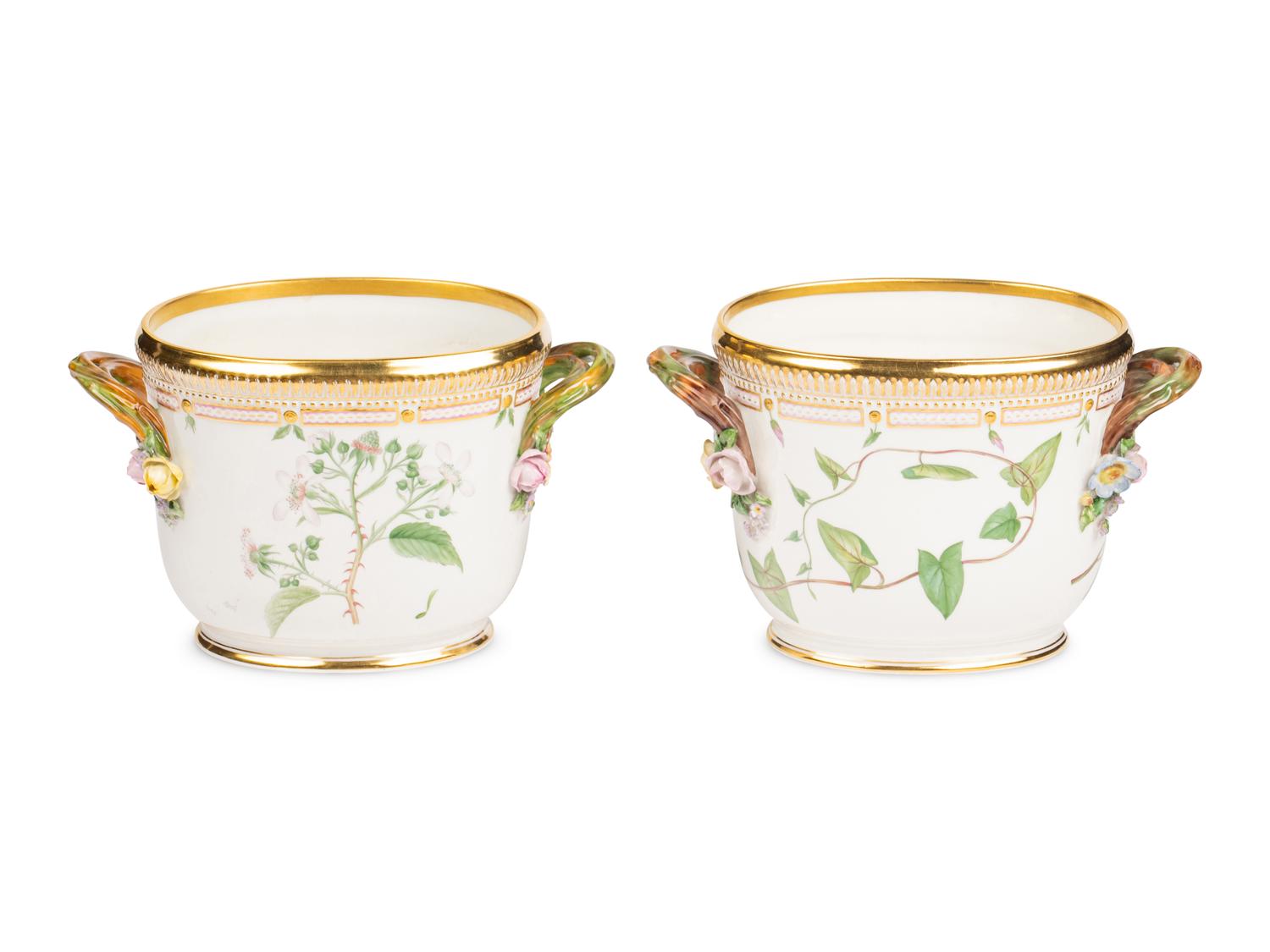 A Pair of Royal Copenhagen Flora Danica Porcelain Cache Pots