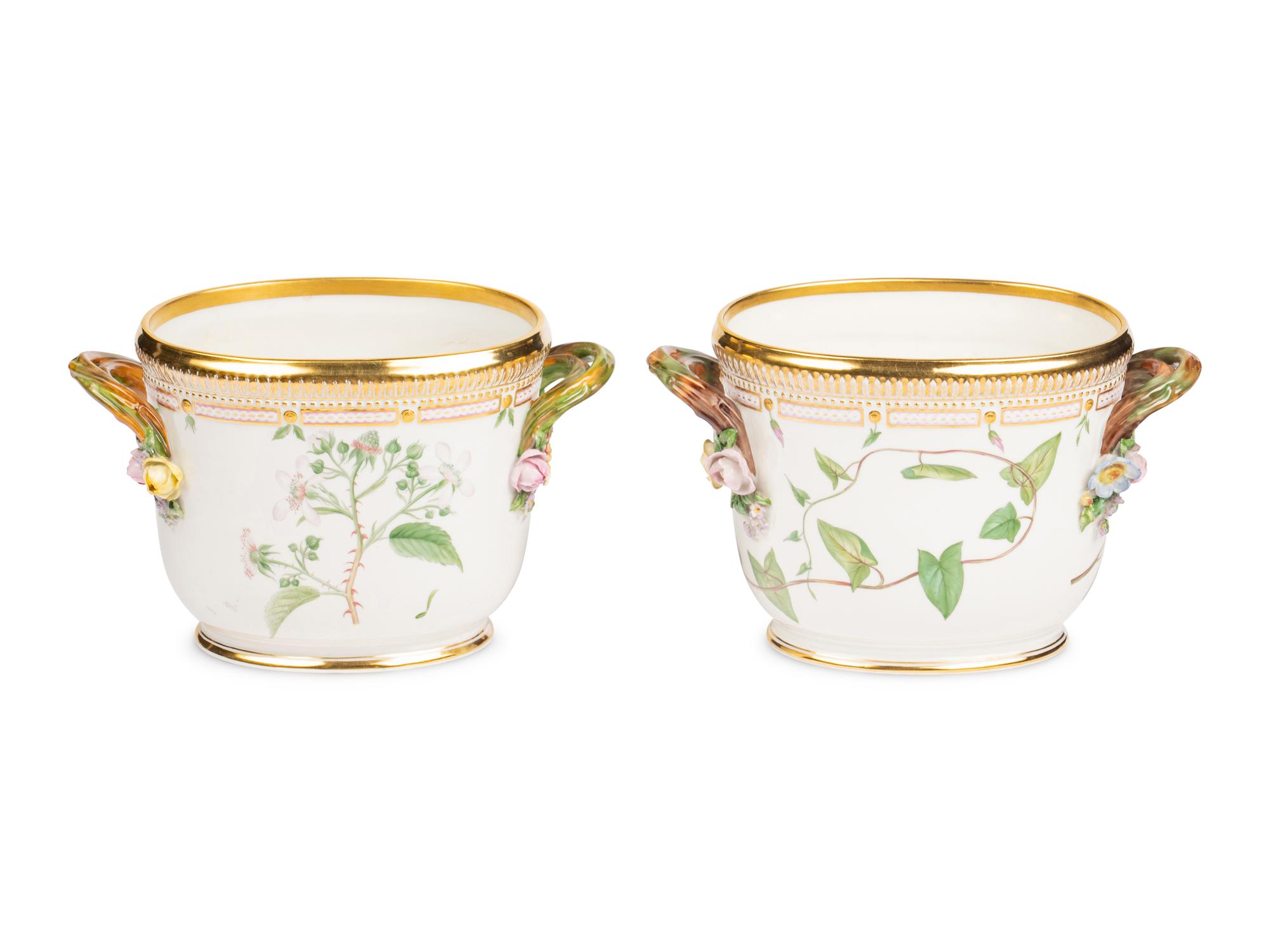 A Pair of Royal Copenhagen Flora Danica Porcelain Cache Pots