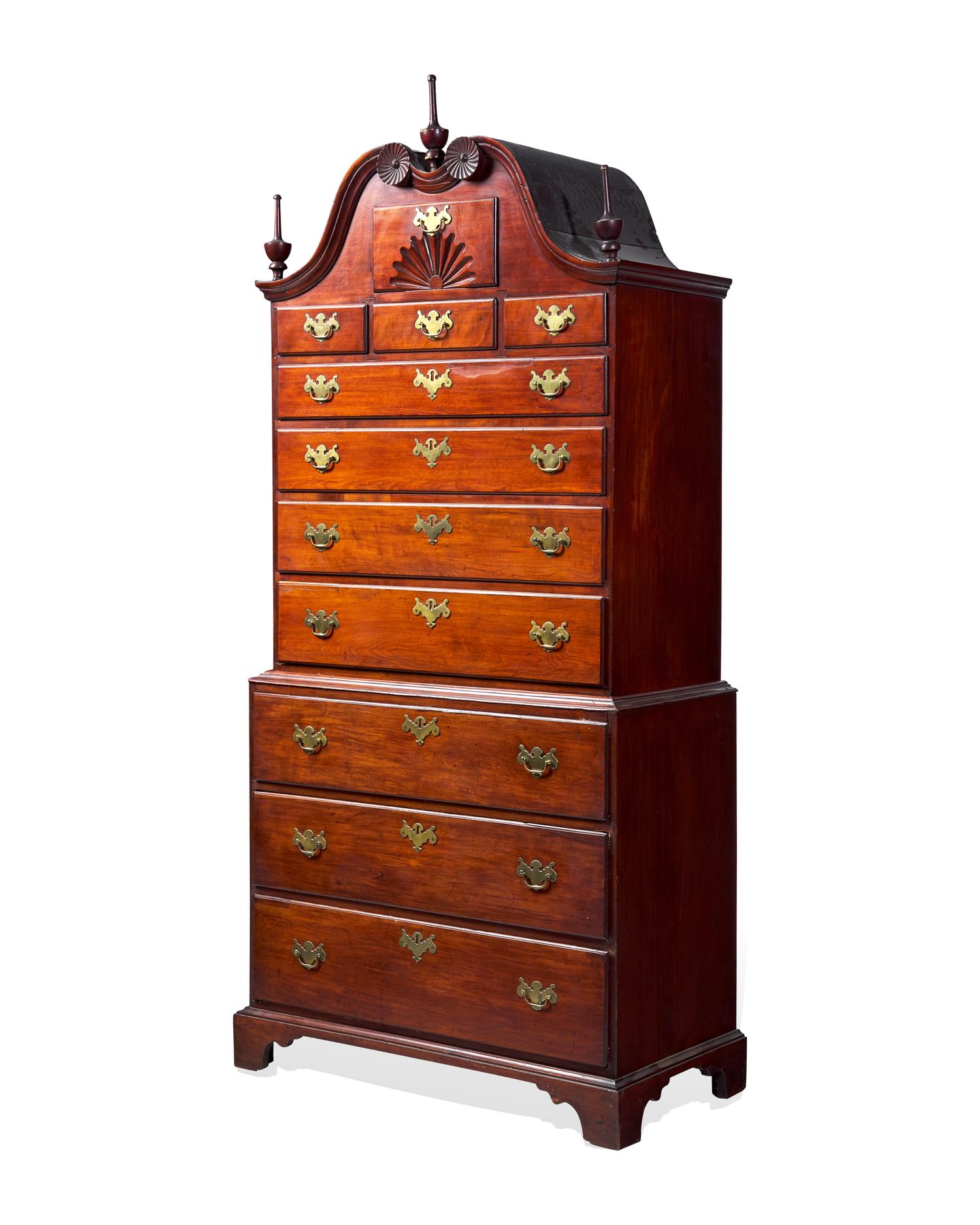 A Chippendale Cherry Carved Scroll-Top Chest-On-Chest