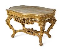A Neoclassical Carved Giltwood Marble-Top Center Table