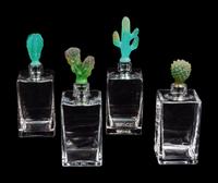 A Set of Four Daum Pate-de-Verre Cactus Stopper Decanters