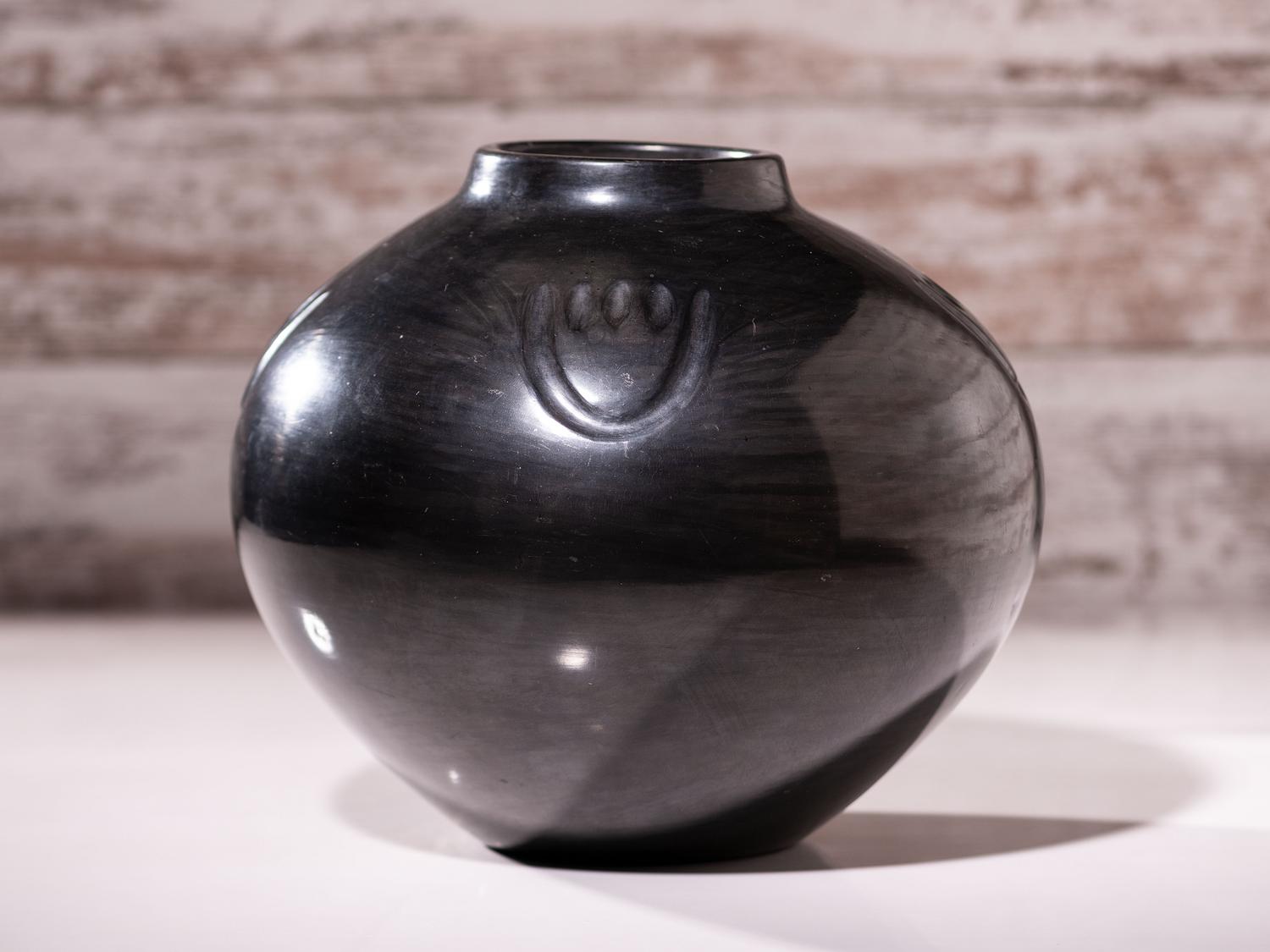 Blackware Pottery Jar, with Bear Paw