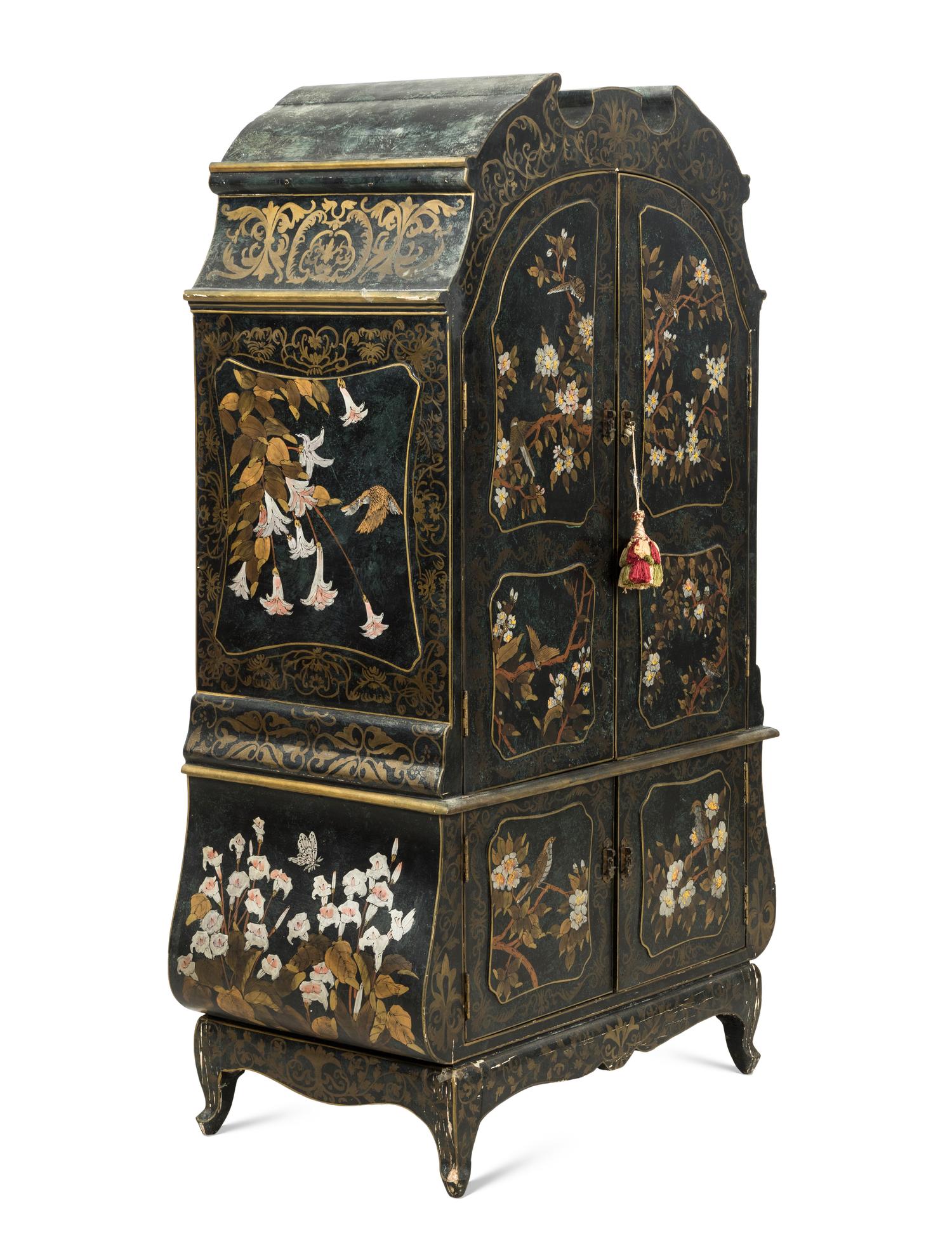 An Italian Black Japanned Bar Cabinet