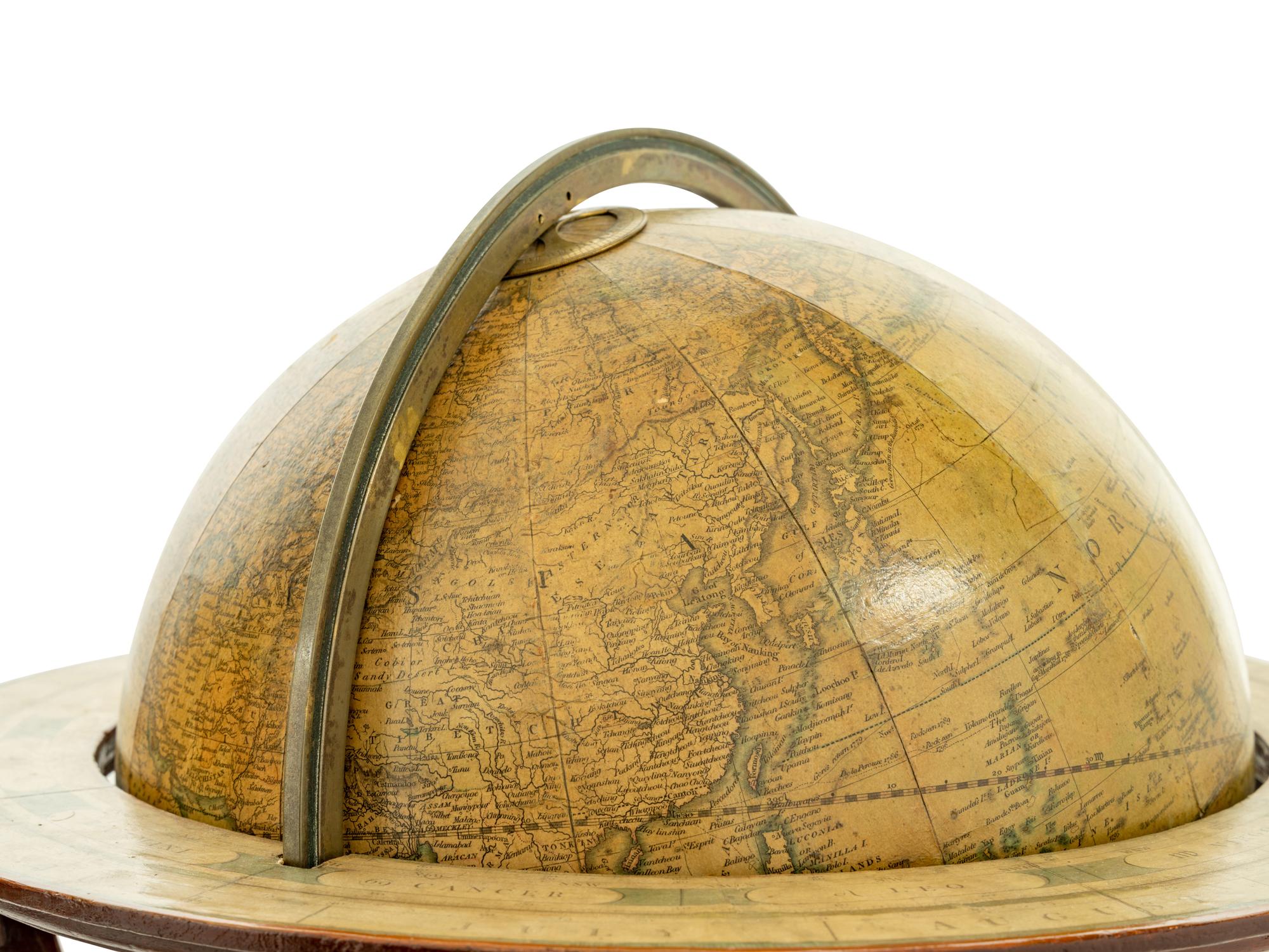 An Associated Pair of English Twelve-Inch Mahogany Celestial and Terrestrial Library Globes