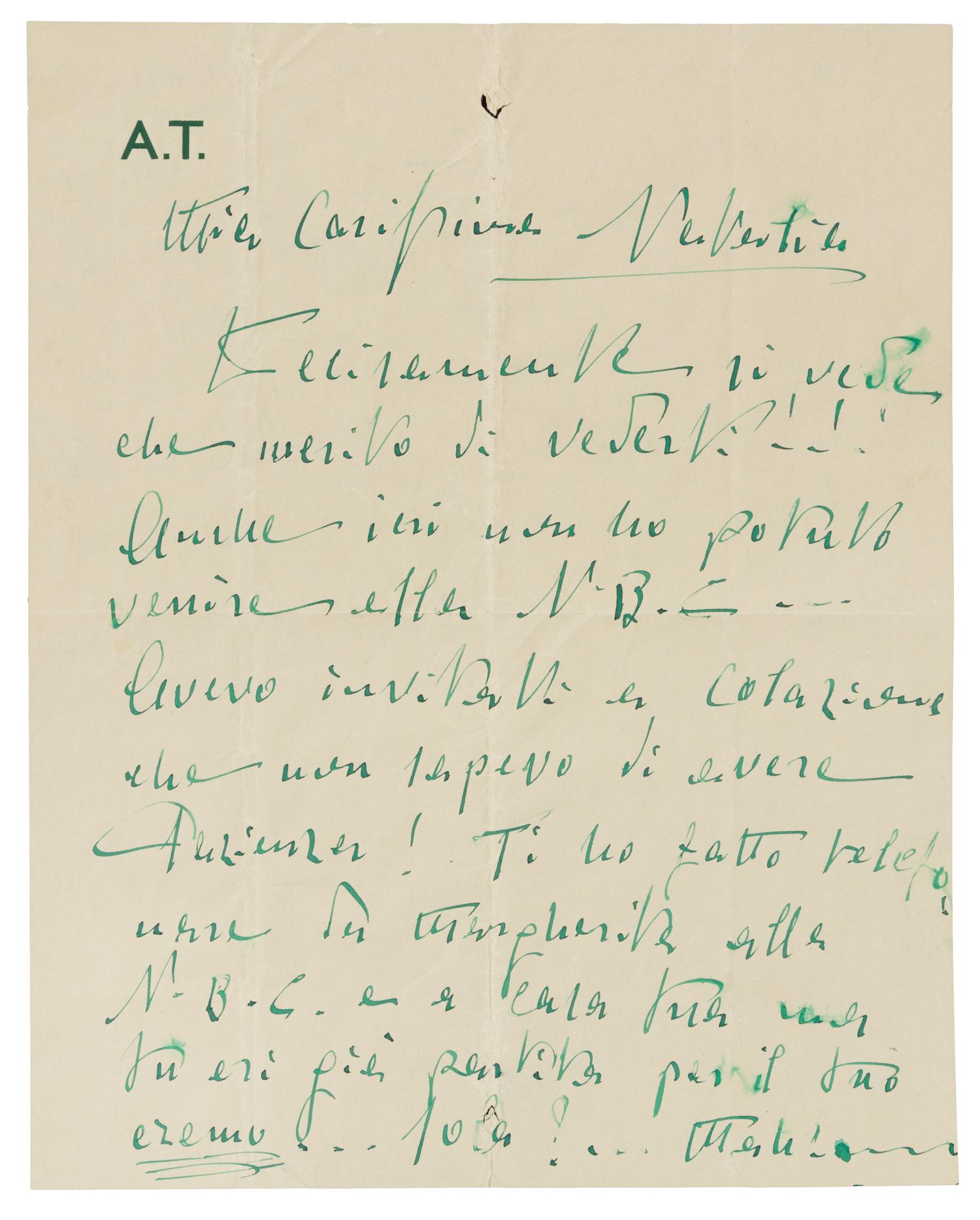TOSCANINI, Arturo. Autographed letter signed ("A. Toscanini"), in Italian, to Natalia Danesi Murray, n.p., n.d. [New York, 3 May 1941].