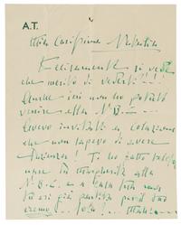 TOSCANINI, Arturo. Autographed letter signed ("A. Toscanini"), in Italian, to Natalia Danesi Murray, n.p., n.d. [New York, 3 May 1941].