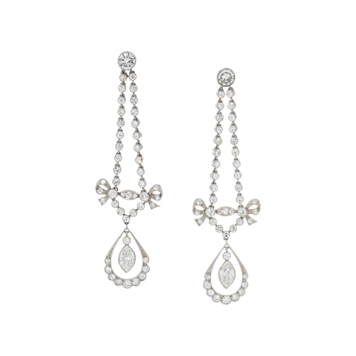 EDWARDIAN, DIAMOND CHANDELIER EARRINGS