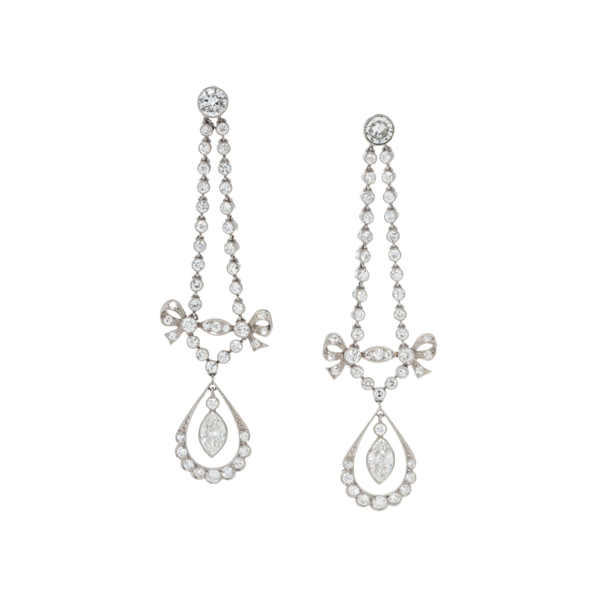 EDWARDIAN, DIAMOND CHANDELIER EARRINGS