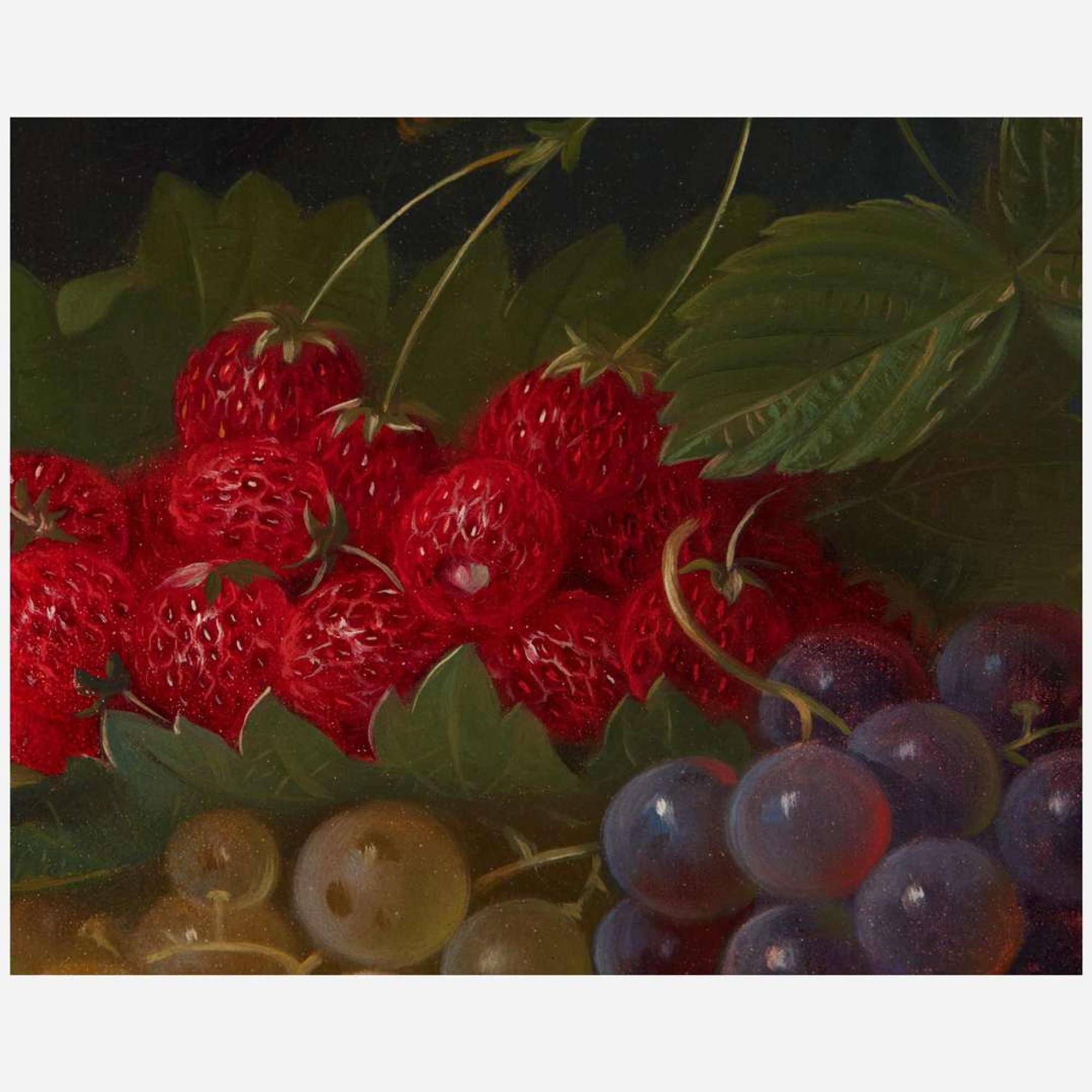 George Forster (American, 1817–1896) Still Life with Peaches, Strawberries, Grapes and Cherries in a Landscape
