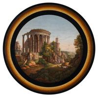 An Italian Micromosaic Plaque Depicting the Temple of Vesta at Tivoli