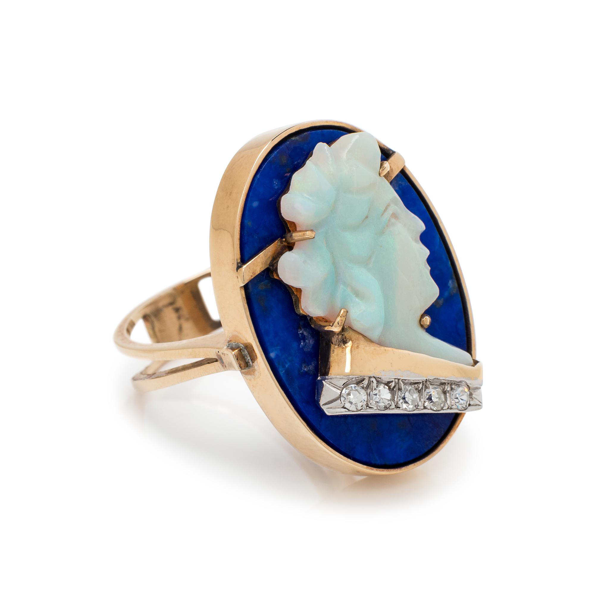 OPAL, DIAMOND AND LAPIS LAZULI RING
