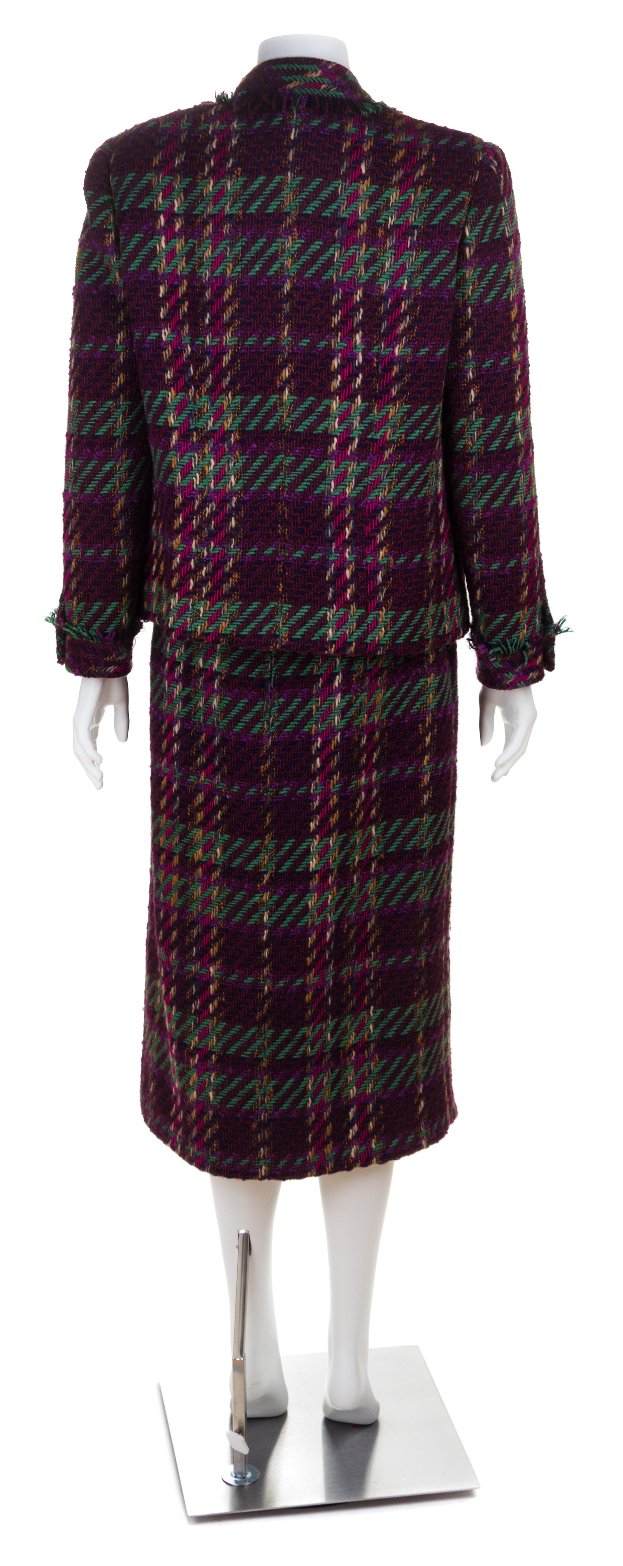 A Chanel Multicolor Wool Textured Jacket and Skirt Suit, Size 42.