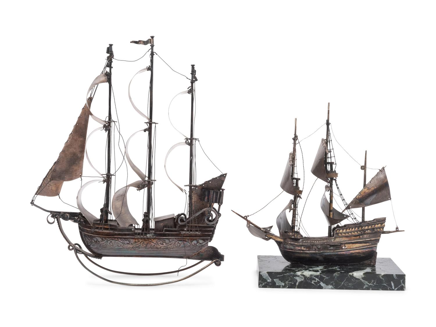 Two Dutch Silver Models of Galleons
