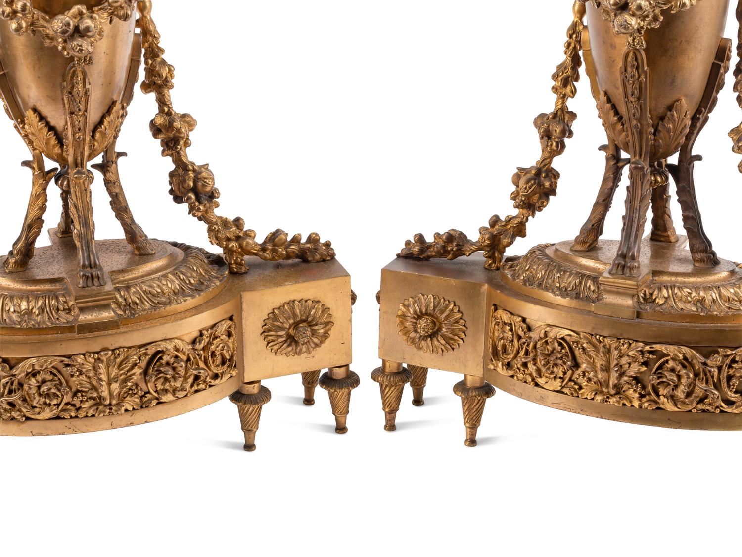 A Pair of Louis XVI Style Gilt Bronze Chenets